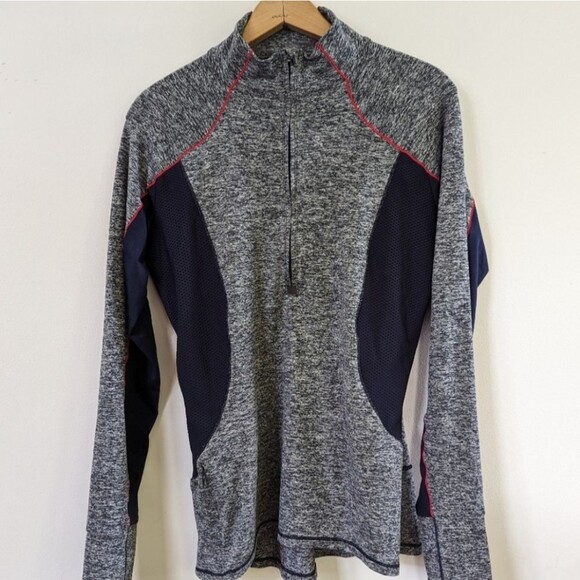 Athleta Running Wild Half Zip Pullover Blue/Gray with Red Stitching M Medium - Picture 1 of 6